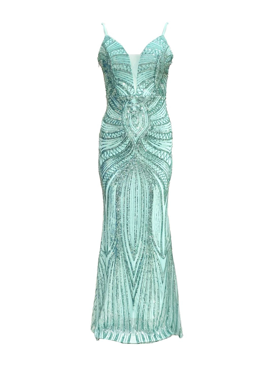 ABITO DA CERIMONIA ELEGANTE PAILETTES Verde Acqua 19330