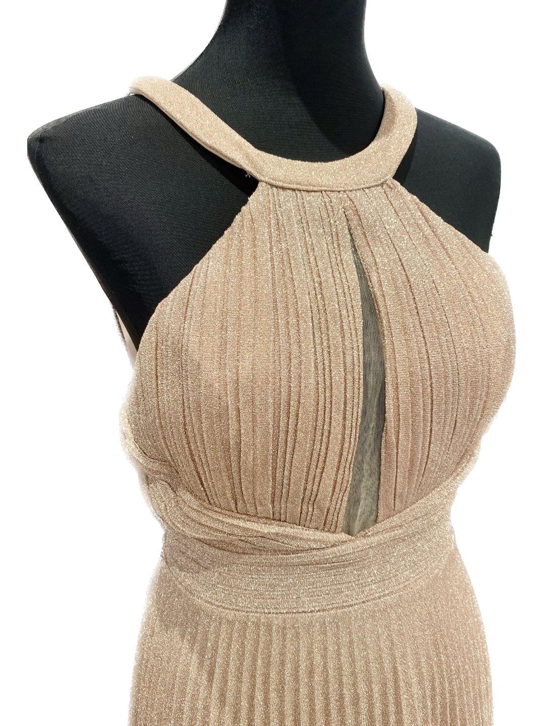 ABITO DA CERIMONIA ELEGANTE PLISSETTATO ORO ROSA A26