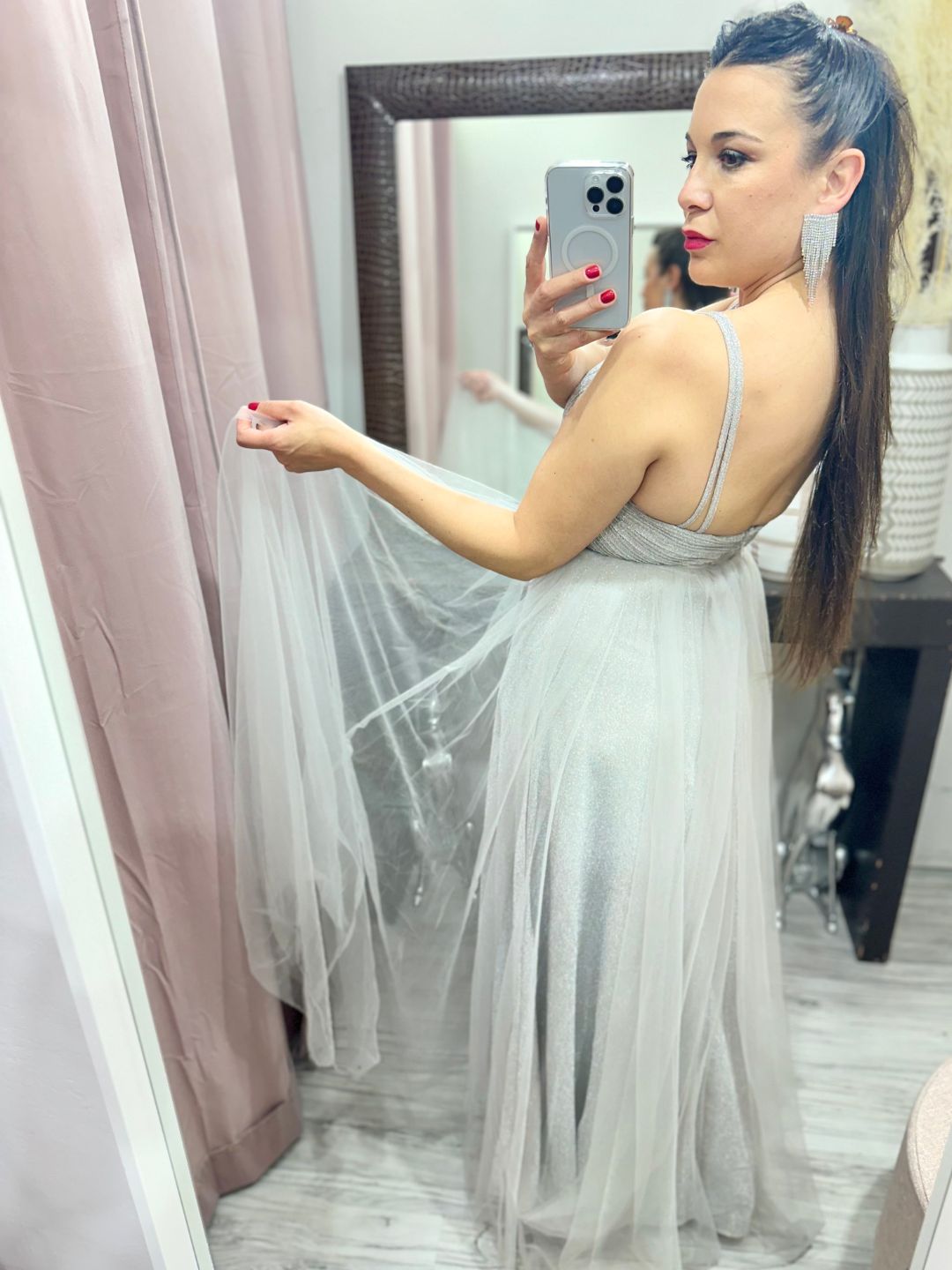 ABITO DA CERIMONIA ELEGANTE TULLE ARGENTO 9350
