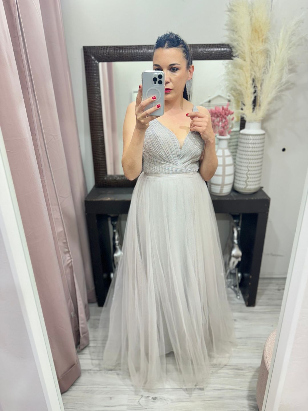 ABITO DA CERIMONIA ELEGANTE TULLE ARGENTO 9350