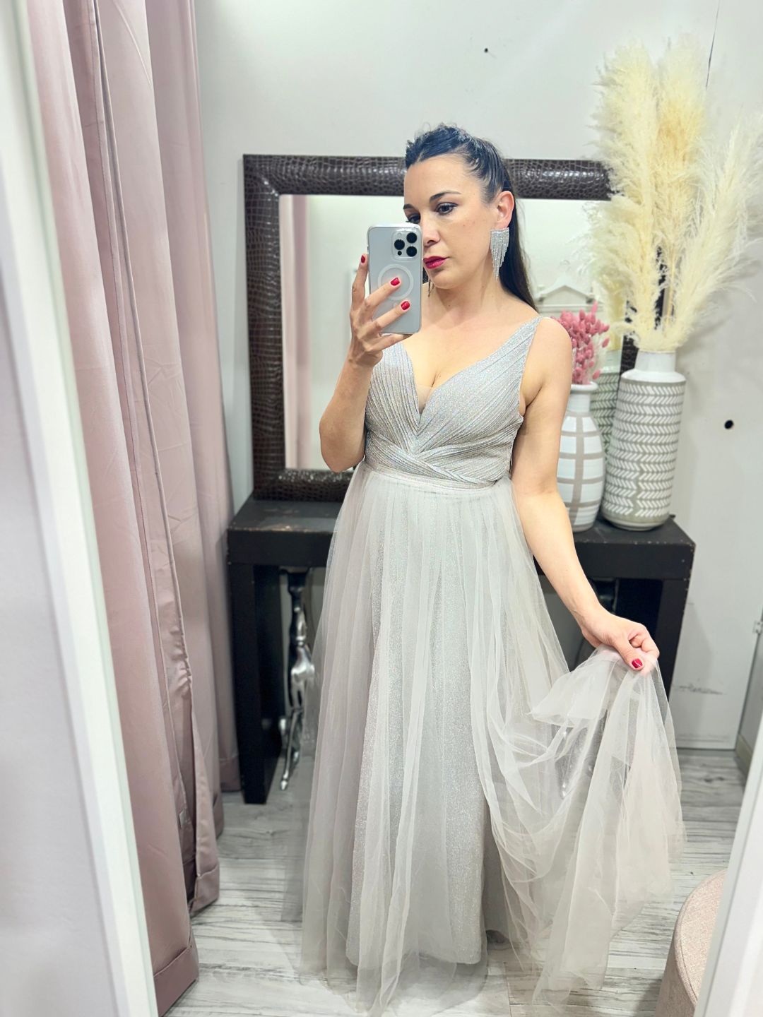 ABITO DA CERIMONIA ELEGANTE TULLE ARGENTO 9350