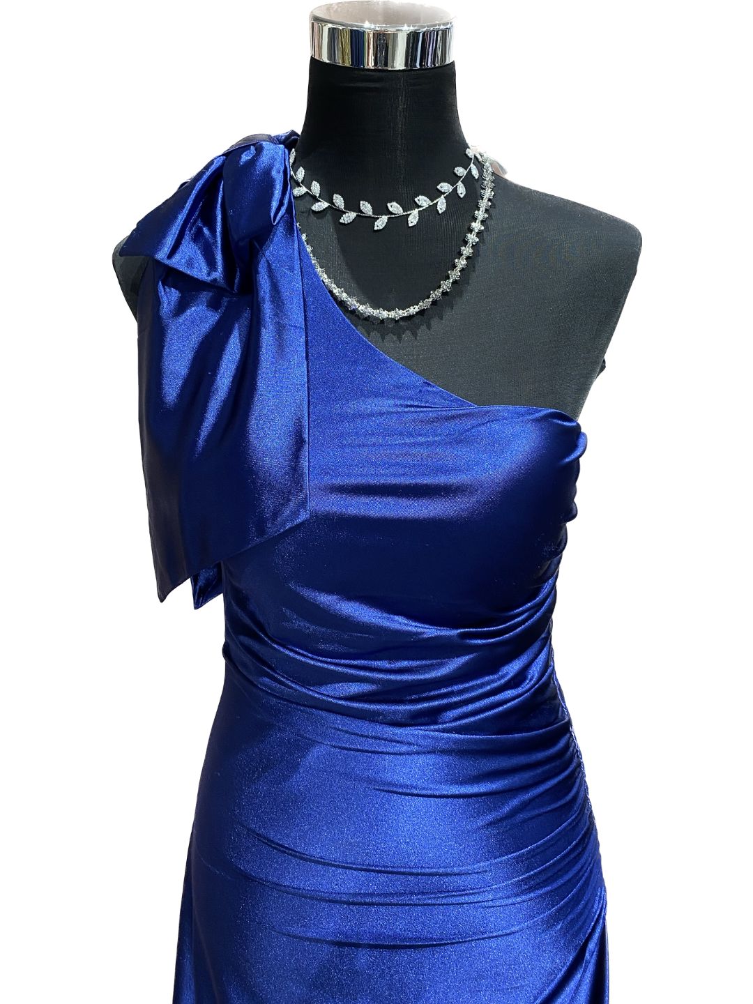 ABITO DA CERIMONIA MONOSPALLA IN RASO BLU NOTTE 146