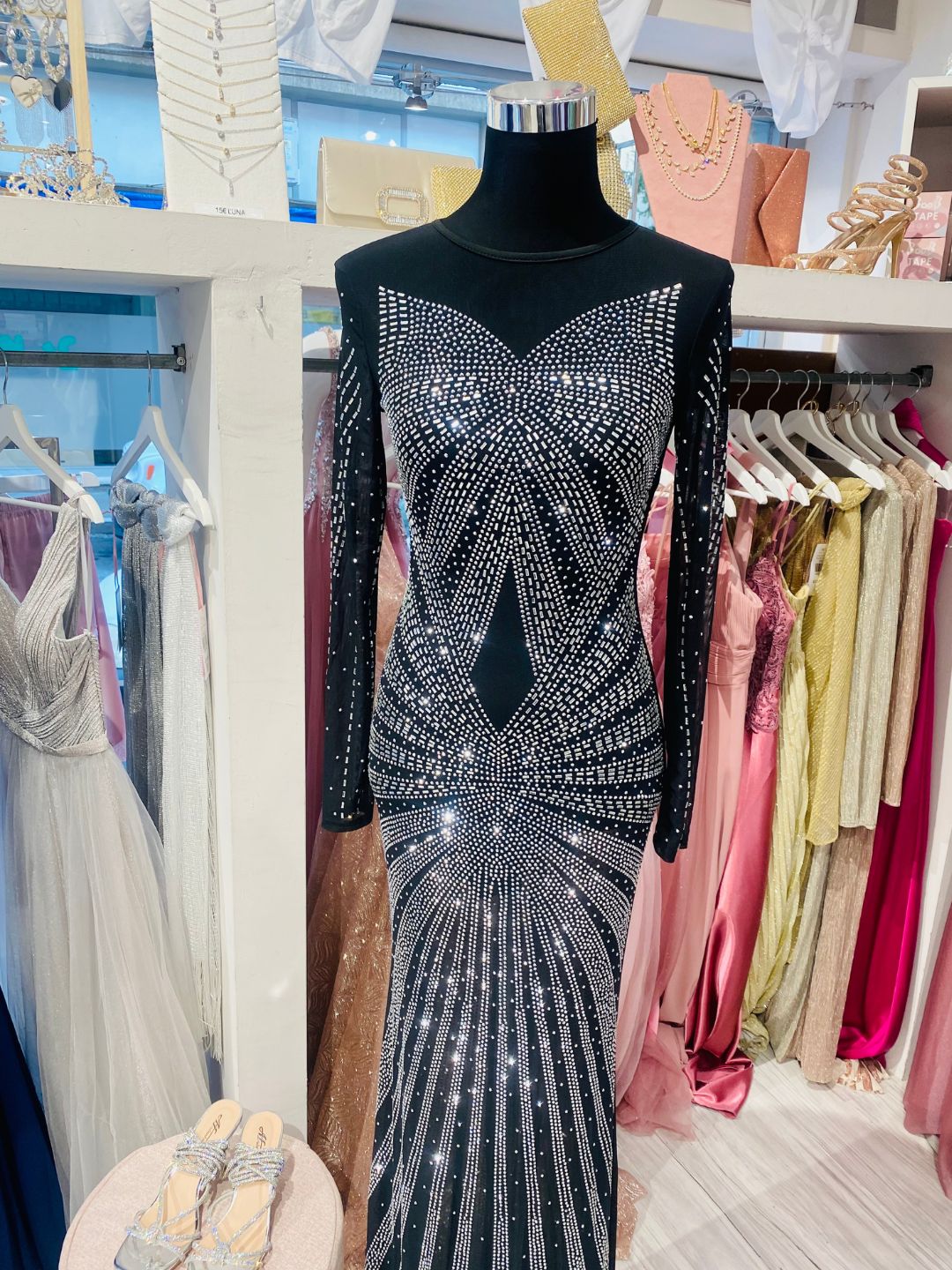 ABITO ELEGANTE ADERENTE LUNGO NERO STRASS 7396198