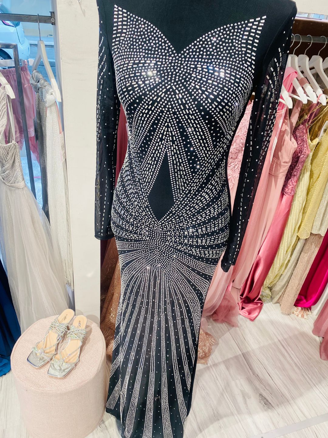 ABITO ELEGANTE ADERENTE LUNGO NERO STRASS 7396198