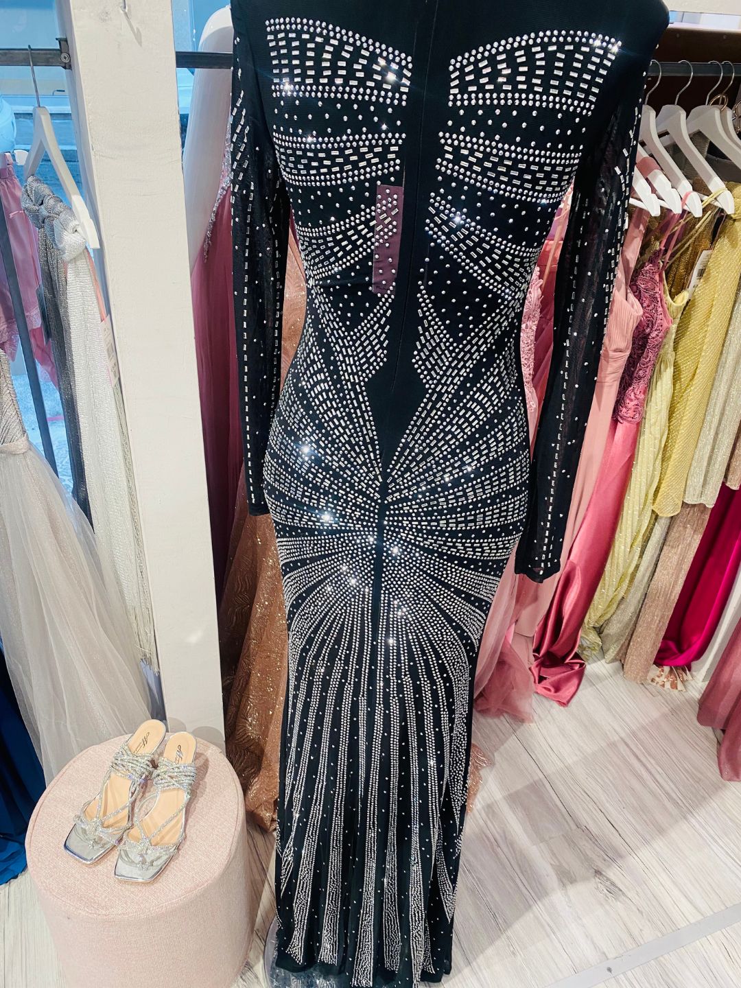 ABITO ELEGANTE ADERENTE LUNGO NERO STRASS 7396198