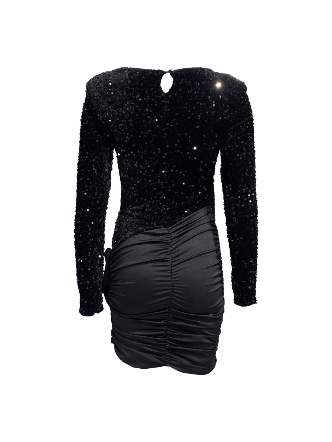 ABITO ELEGANTE NERO CON PAILLETTES E DRAPPEGGIO