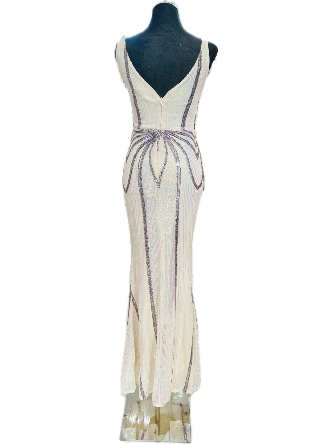 ABITO ELEGANTE PAILETTES CREMA E ARGENTO 19025