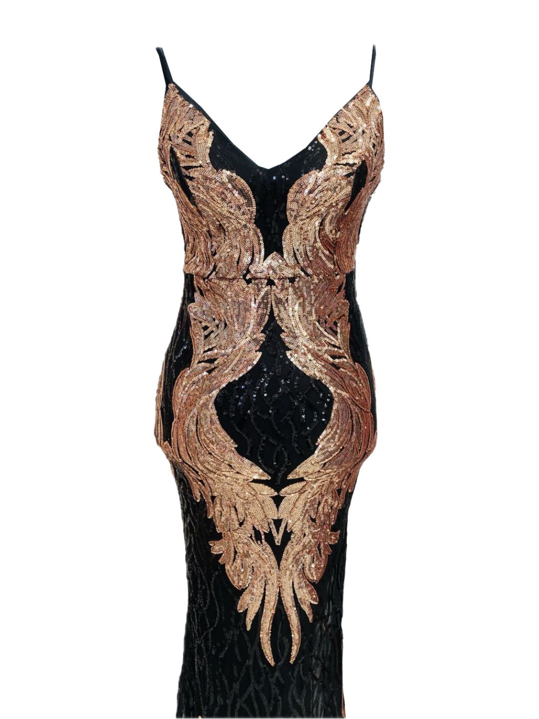 ABITO ELEGANTE PAILETTES NERO E ORO ROSA 18800