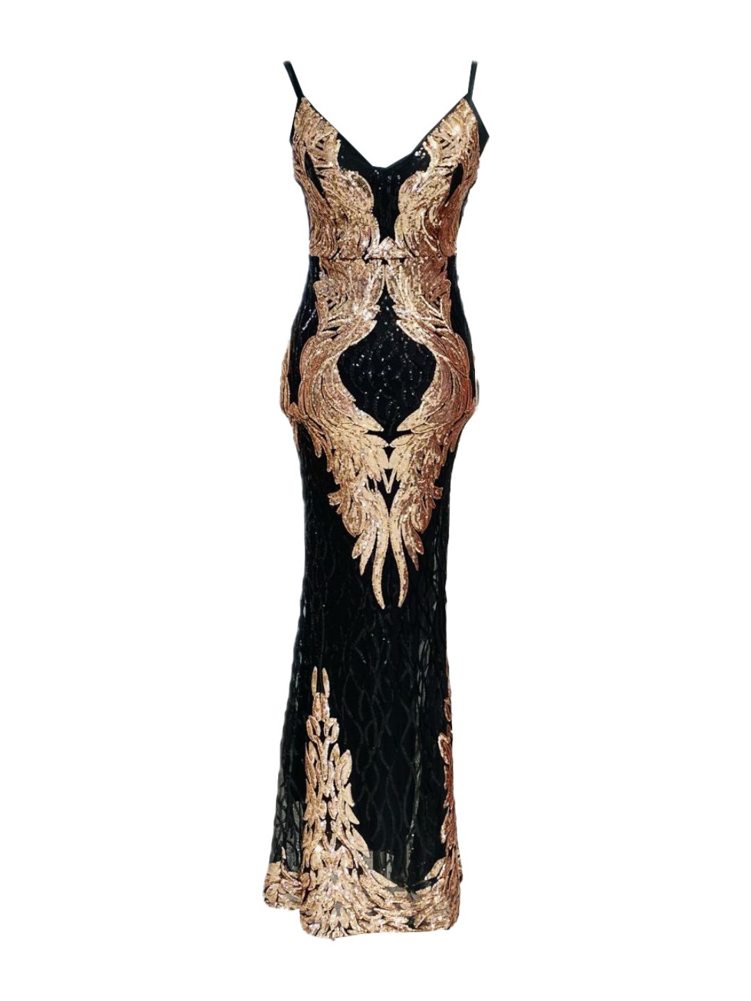 ABITO ELEGANTE PAILETTES NERO E ORO ROSA 18800