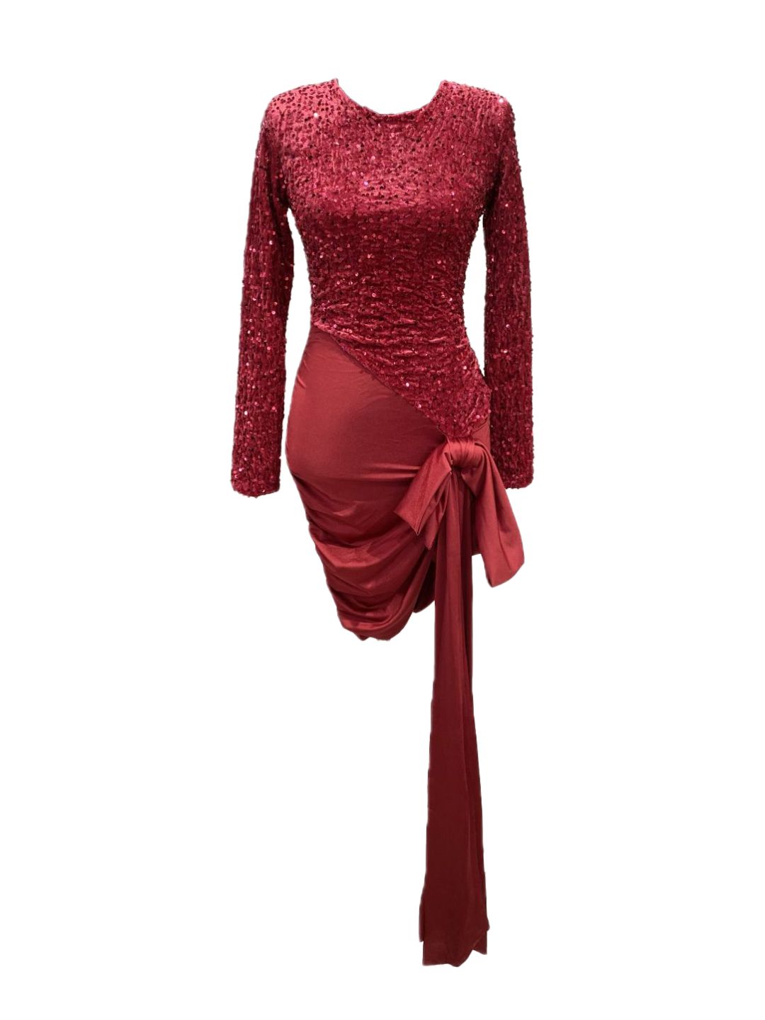 ABITO ELEGANTE ROSSO CON PAILLETTES E DRAPPEGGIO