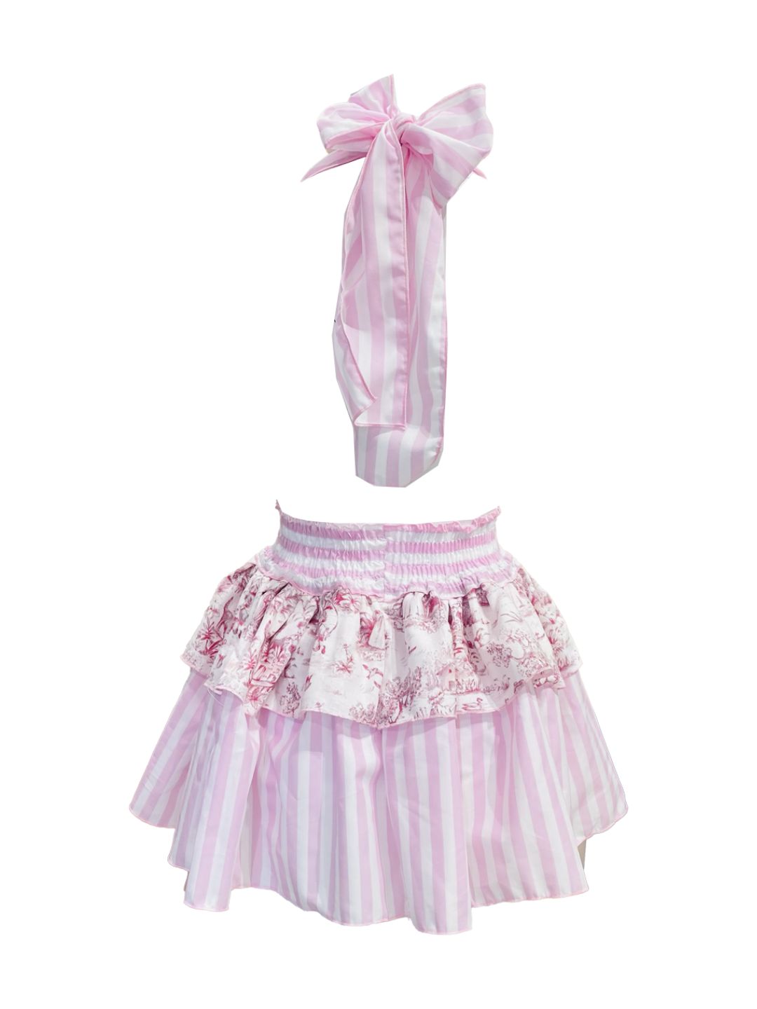 ABITO IBIZA A BALZE Righe rosa e toile de Jouy Ribes of LOVE