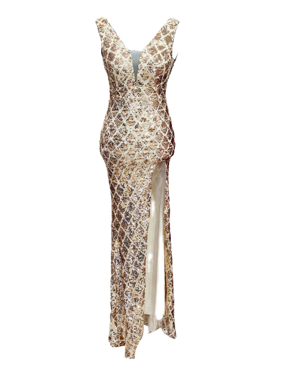 ABITO SIRENA ELEGANTE PAILETTES ORO ROSA 19757