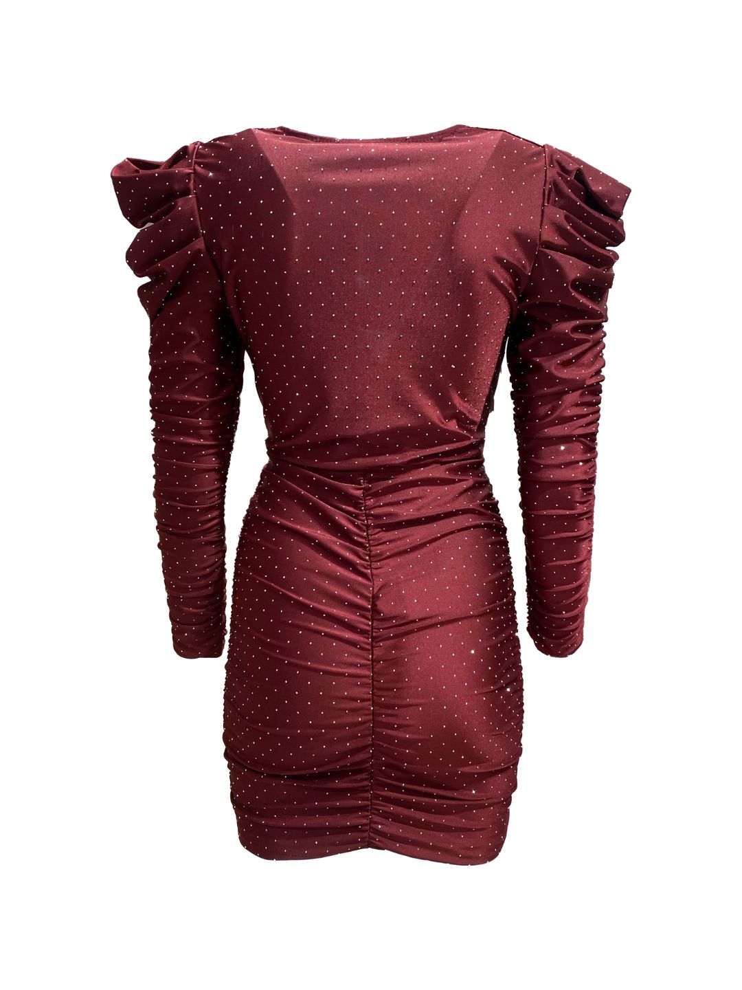Abito Aderente Bordeaux Increspato con Strass 14288