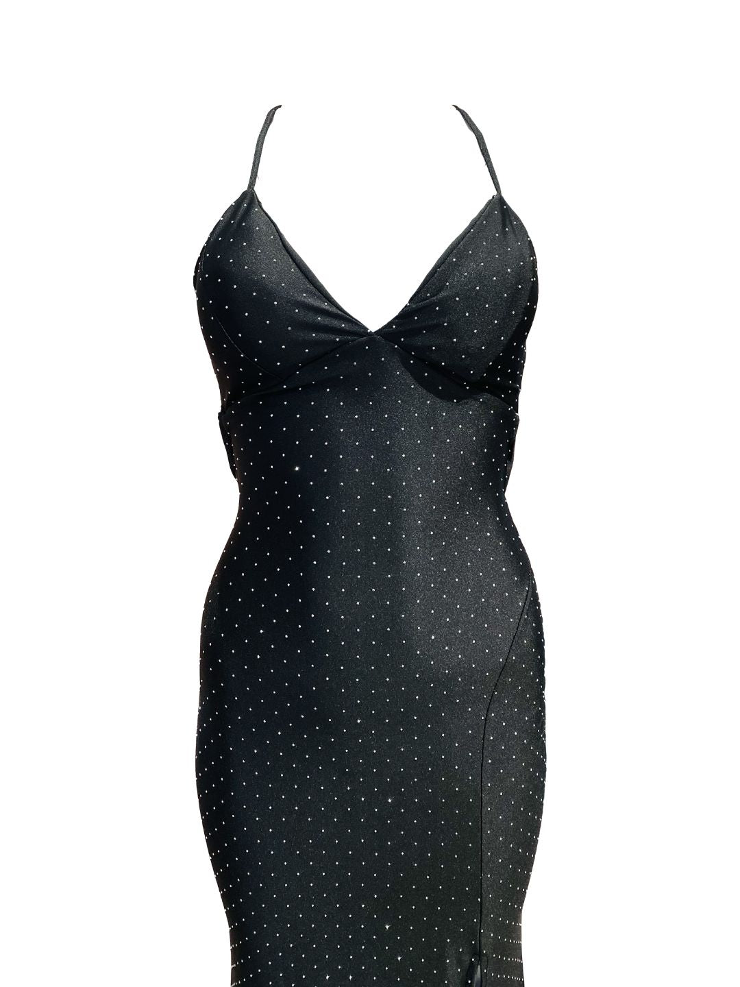 Abito Lungo Aderente Nero Con Micro Strass Argento 129431