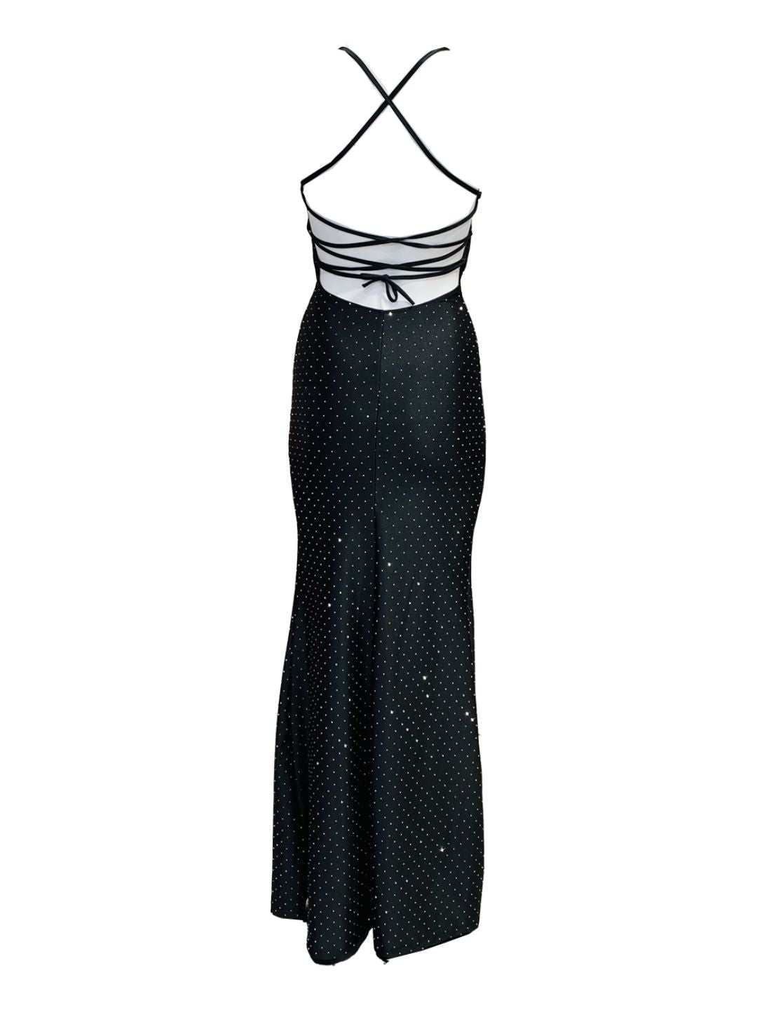 Abito Lungo Aderente Nero Con Micro Strass Argento 129431