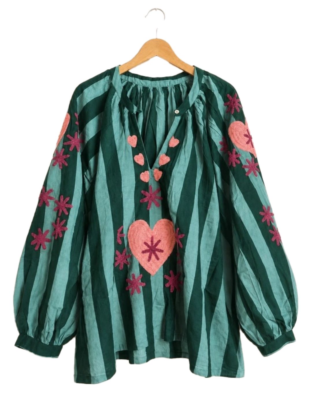 BLOUSE STRIPE HEART Verde