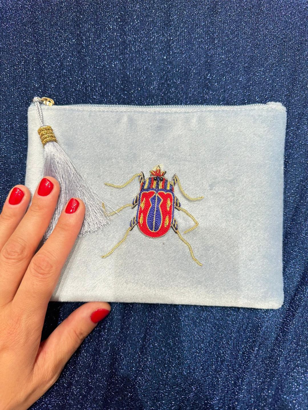 BUSTA VELLUTO SCARABEO AZZURRA