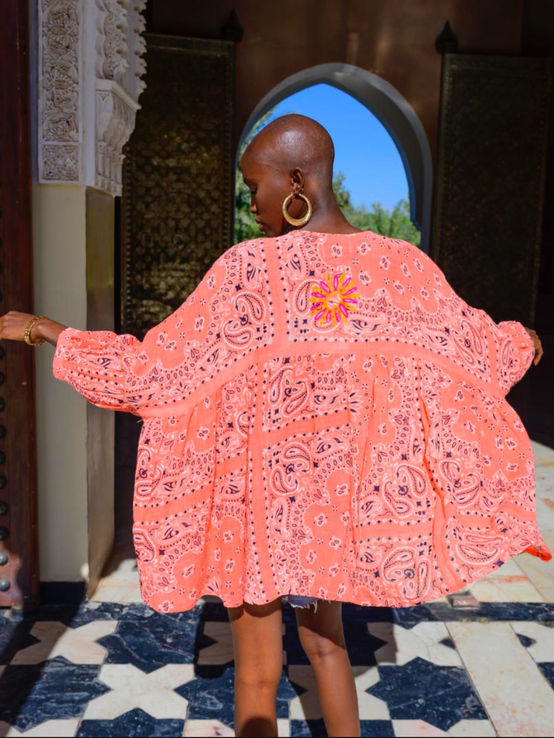 Blusa Bandana in Cotone Garzato Corallo ✨