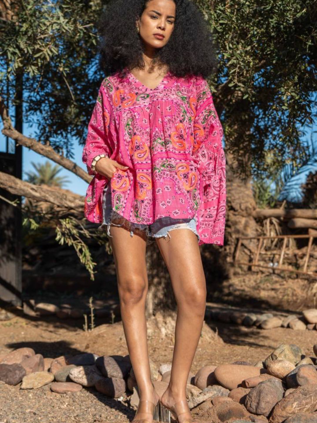 Blusa Bandana in Cotone Garzato Fucsia ✨