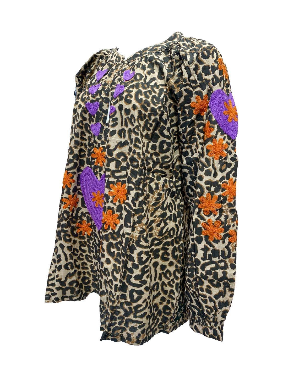 Blusa Donna Leopardata ricamata a mano Viola e Arancio in cotone
