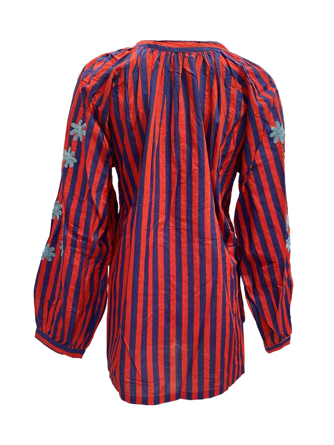 Blusa Donna a righe Rossa e Blu con cuori ricamati a mano