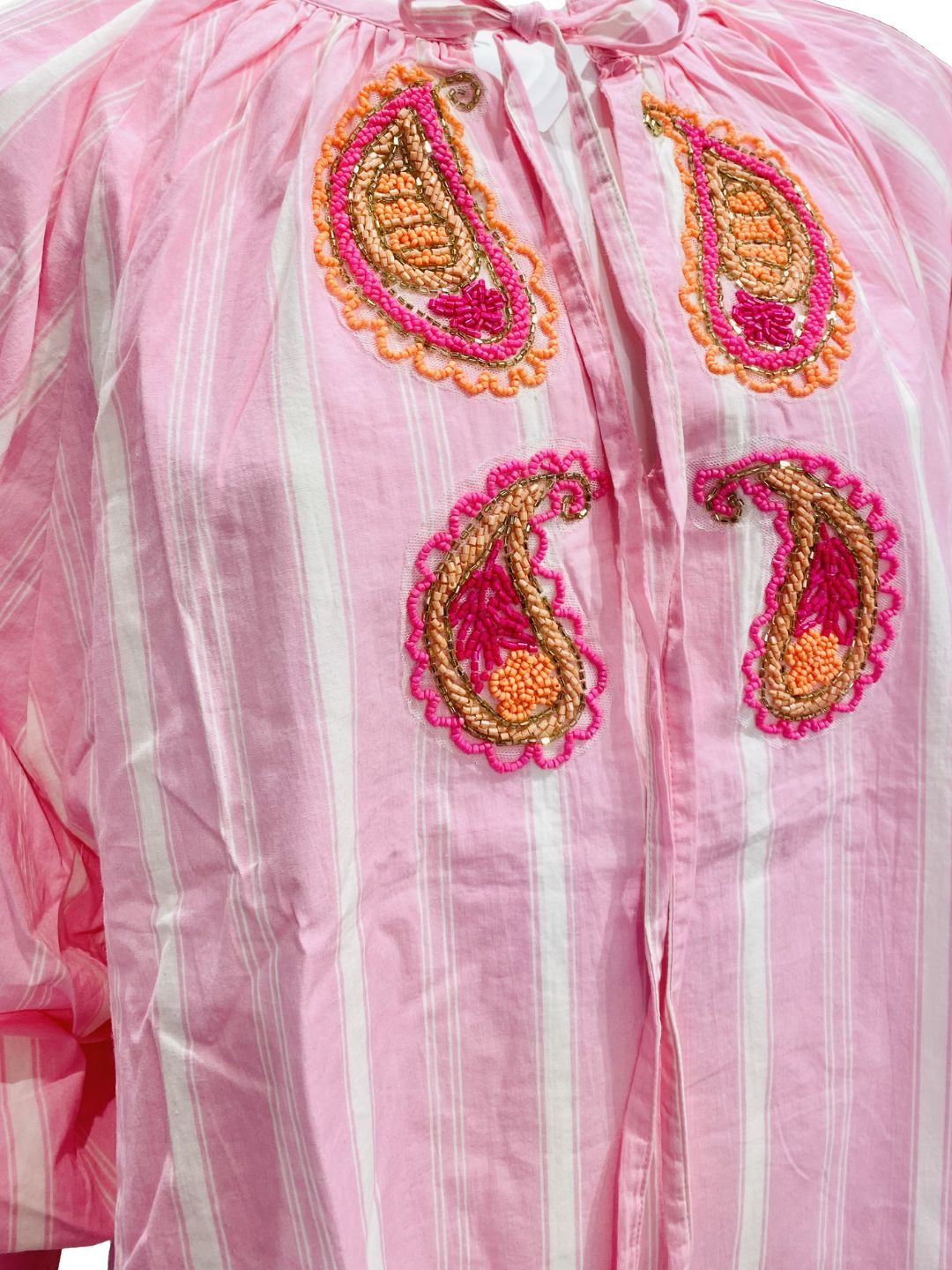 Blusa Righe Rosa con Ricami di Perline ✨
