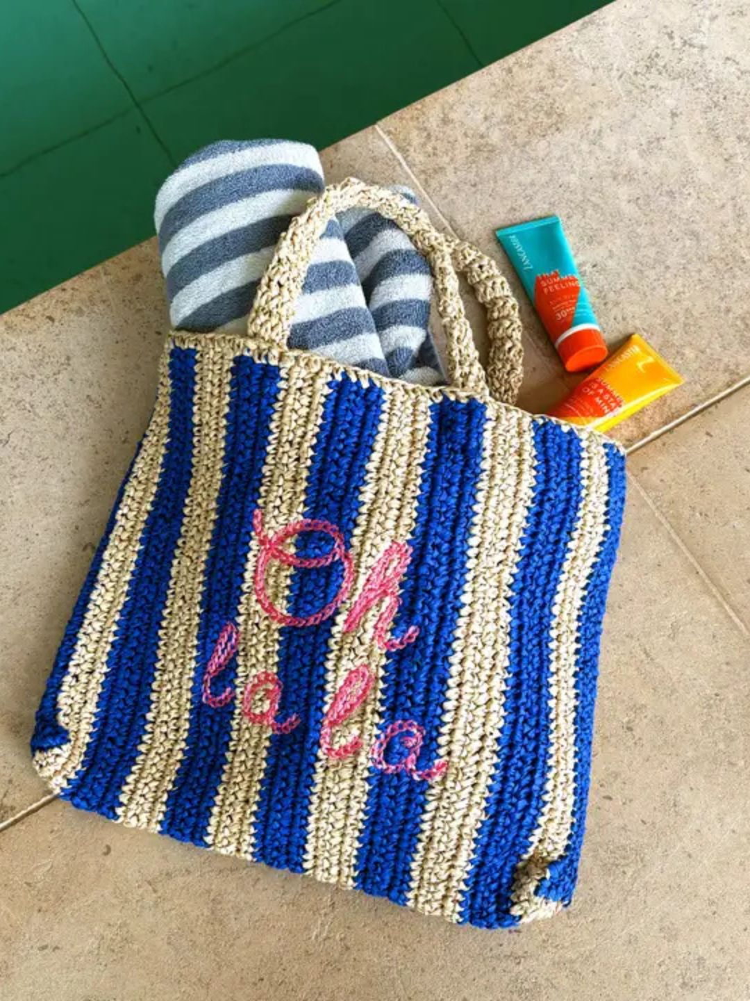 Borsa da Spiaggia in Paglia Personalizzata "Oh La La"