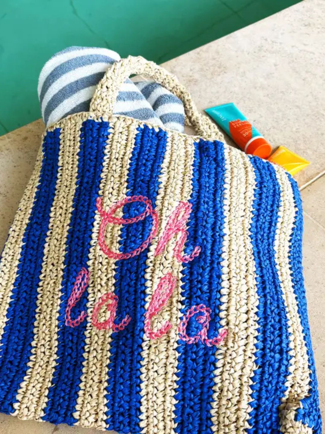 Borsa da Spiaggia in Paglia Personalizzata "Oh La La"
