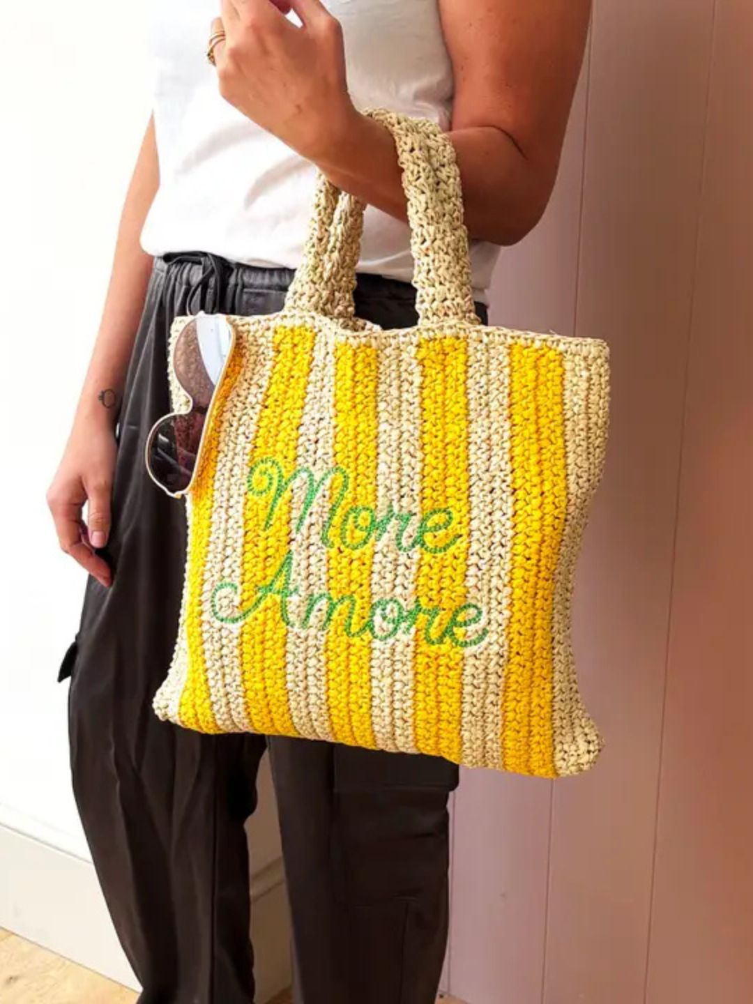 Borsa da Spiaggia in Paglia Personalizzata "More Amore"