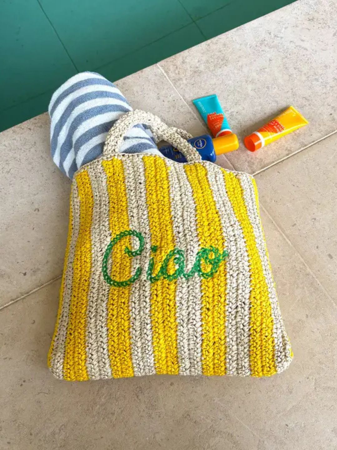 Borsa da Spiaggia in Paglia Personalizzata "Ciao"