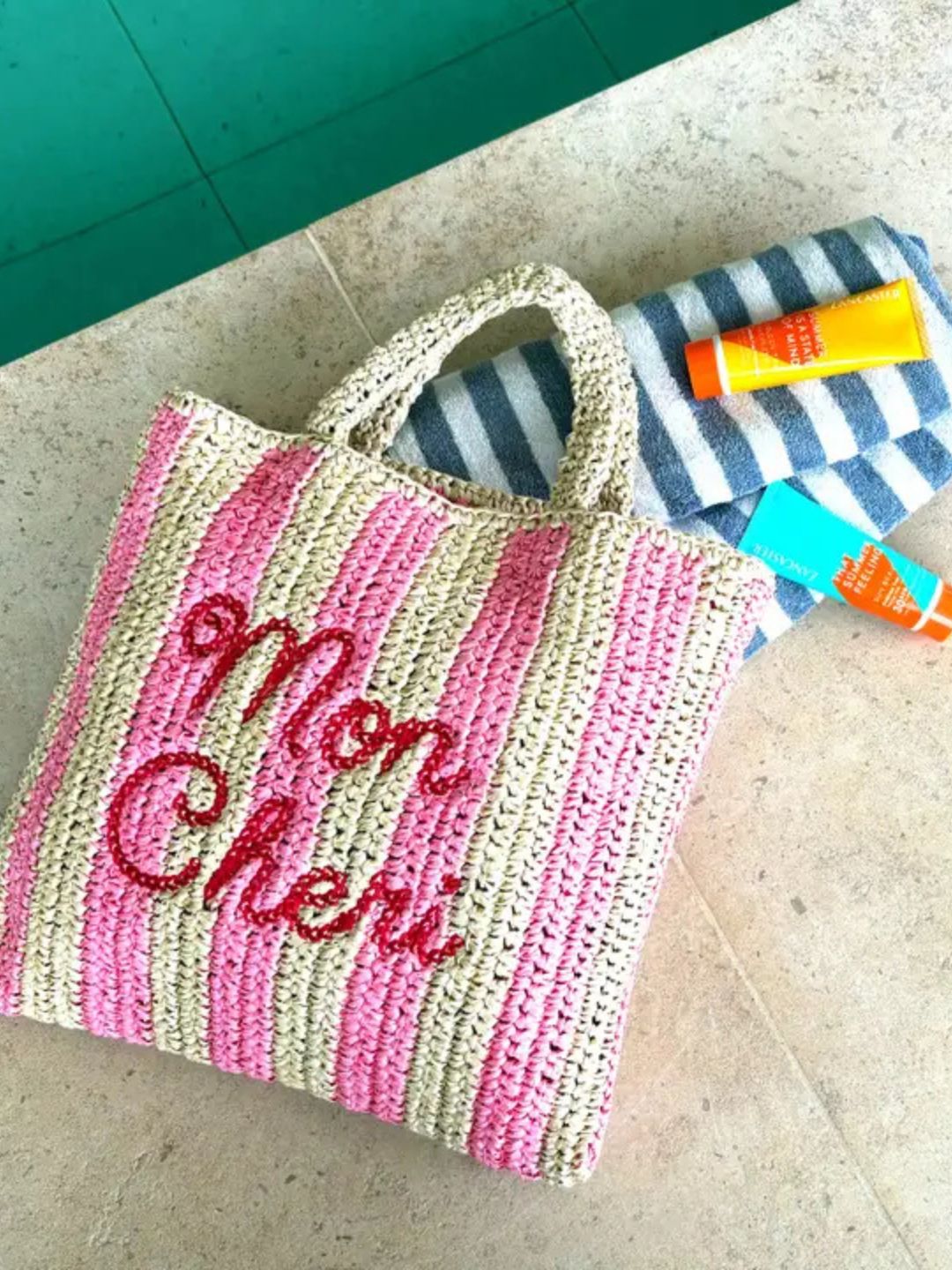 Borsa da Spiaggia in Paglia Personalizzata "Mon Cheri"