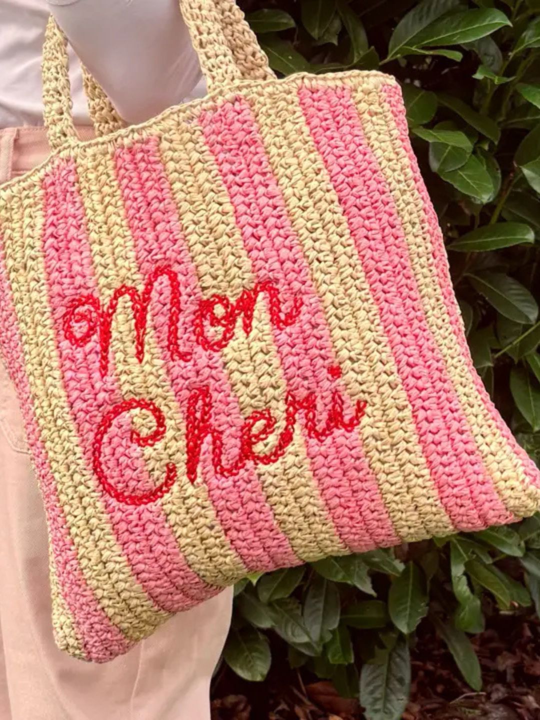 Borsa da Spiaggia in Paglia Personalizzata "Mon Cheri"