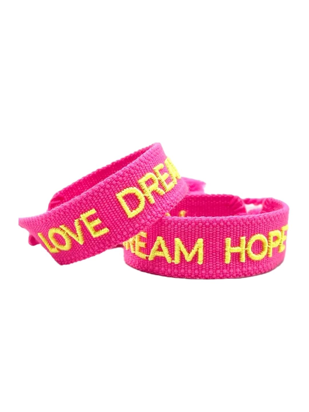 Bracciale "LOVE DREAM HOPE" Fucsia e Giallo Fluo