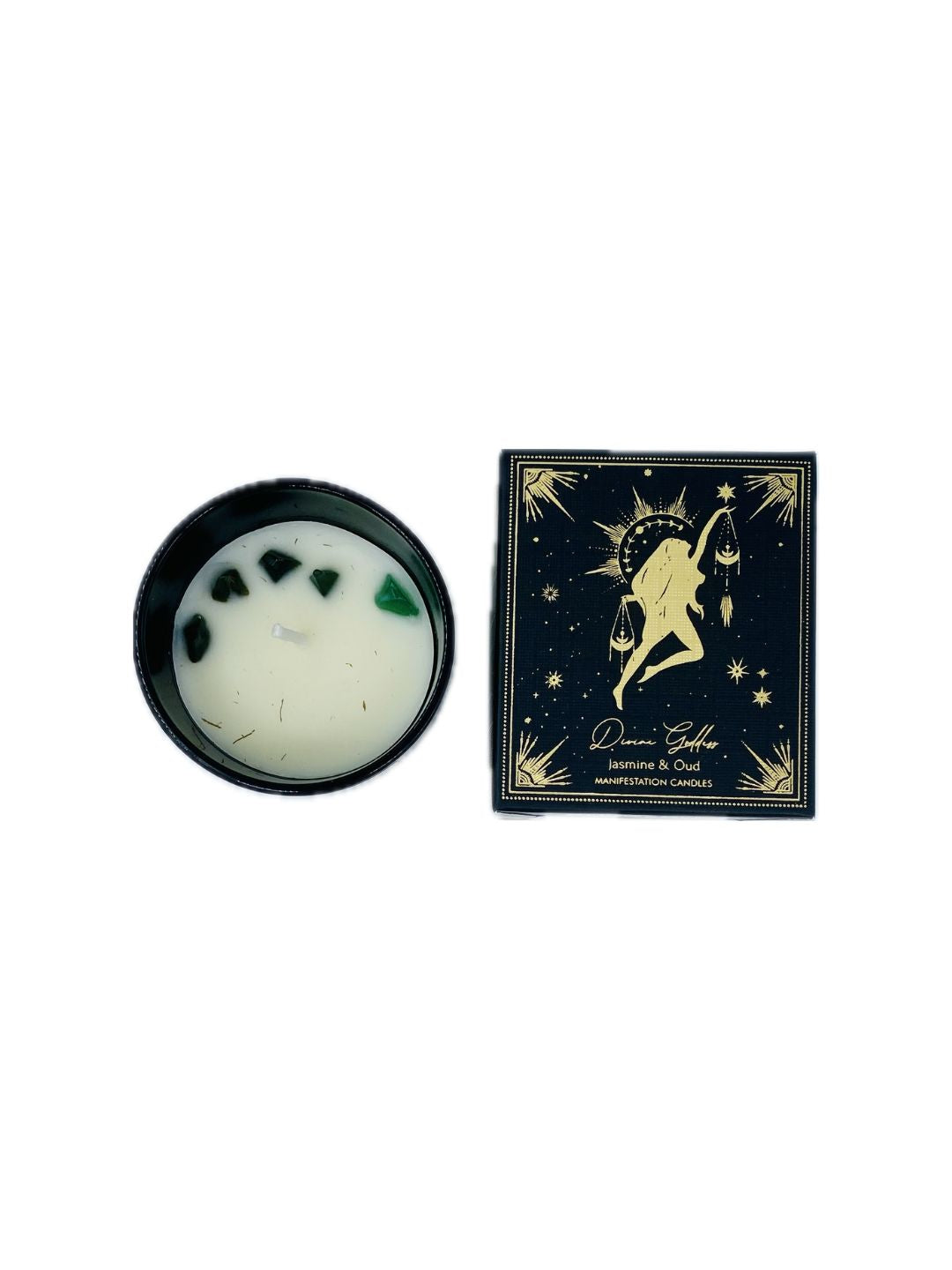 CANDELA ESOTERICA GELSOMINO E OUDH CON GIADA VERDE