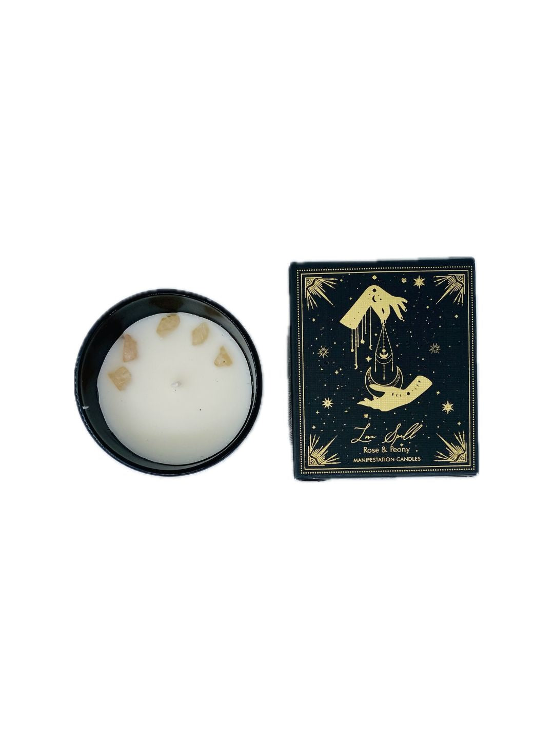 CANDELA ESOTERICA ROSA E PEONIA CON QUARZO ROSA