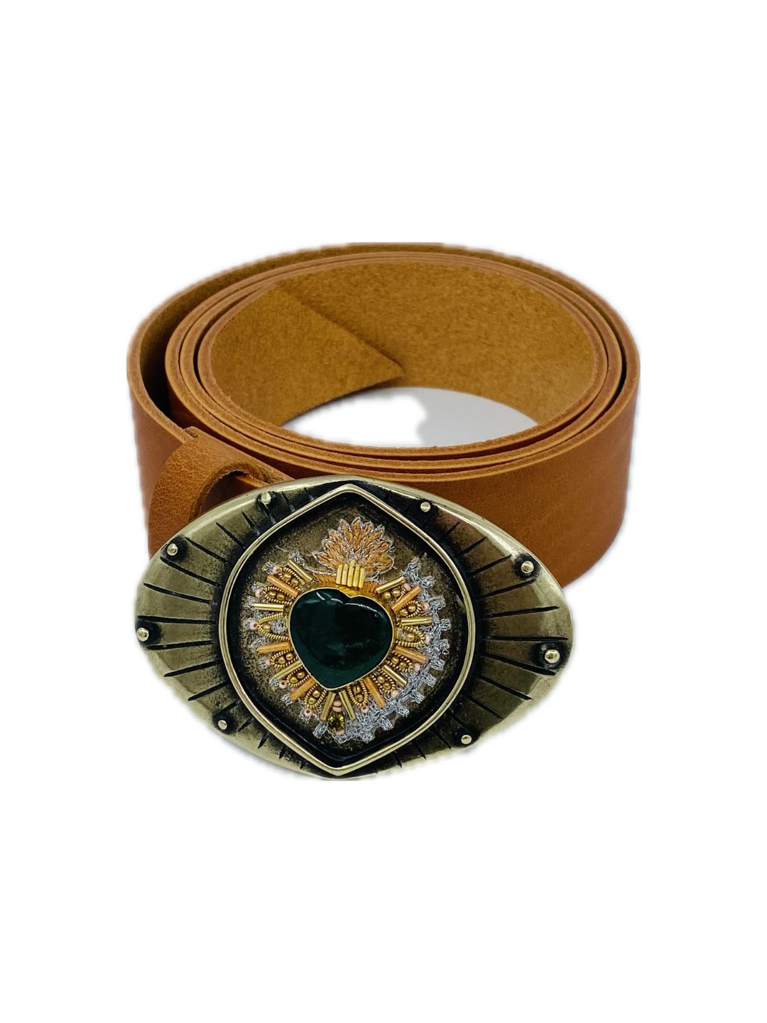 CINTURA IN PELLE CON FIBBIA CUORE SACRO Verde