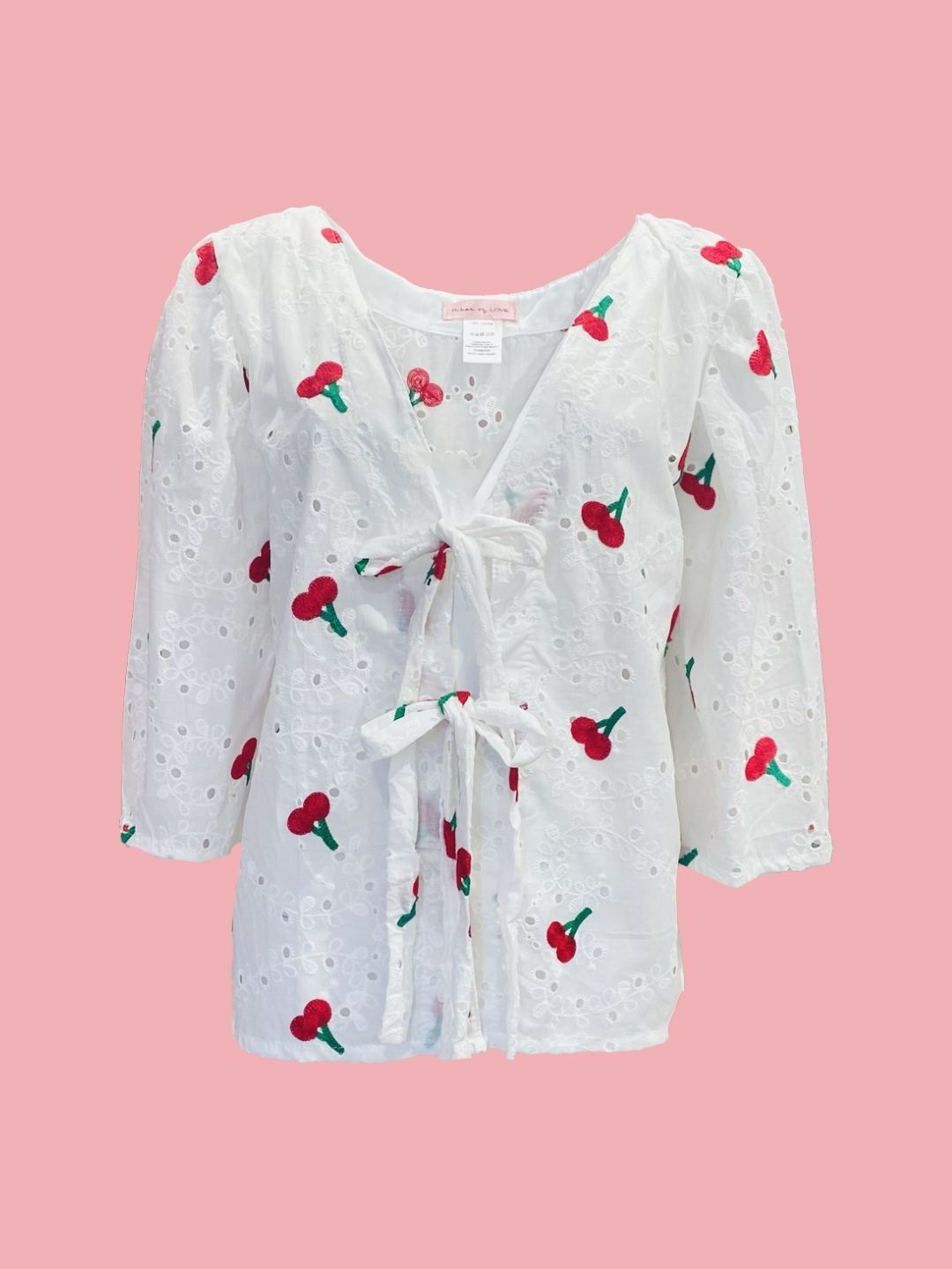 Camicia Fiocchi Scollo a V Pizzo San gallo con Ciliegie Ribes of LOVE