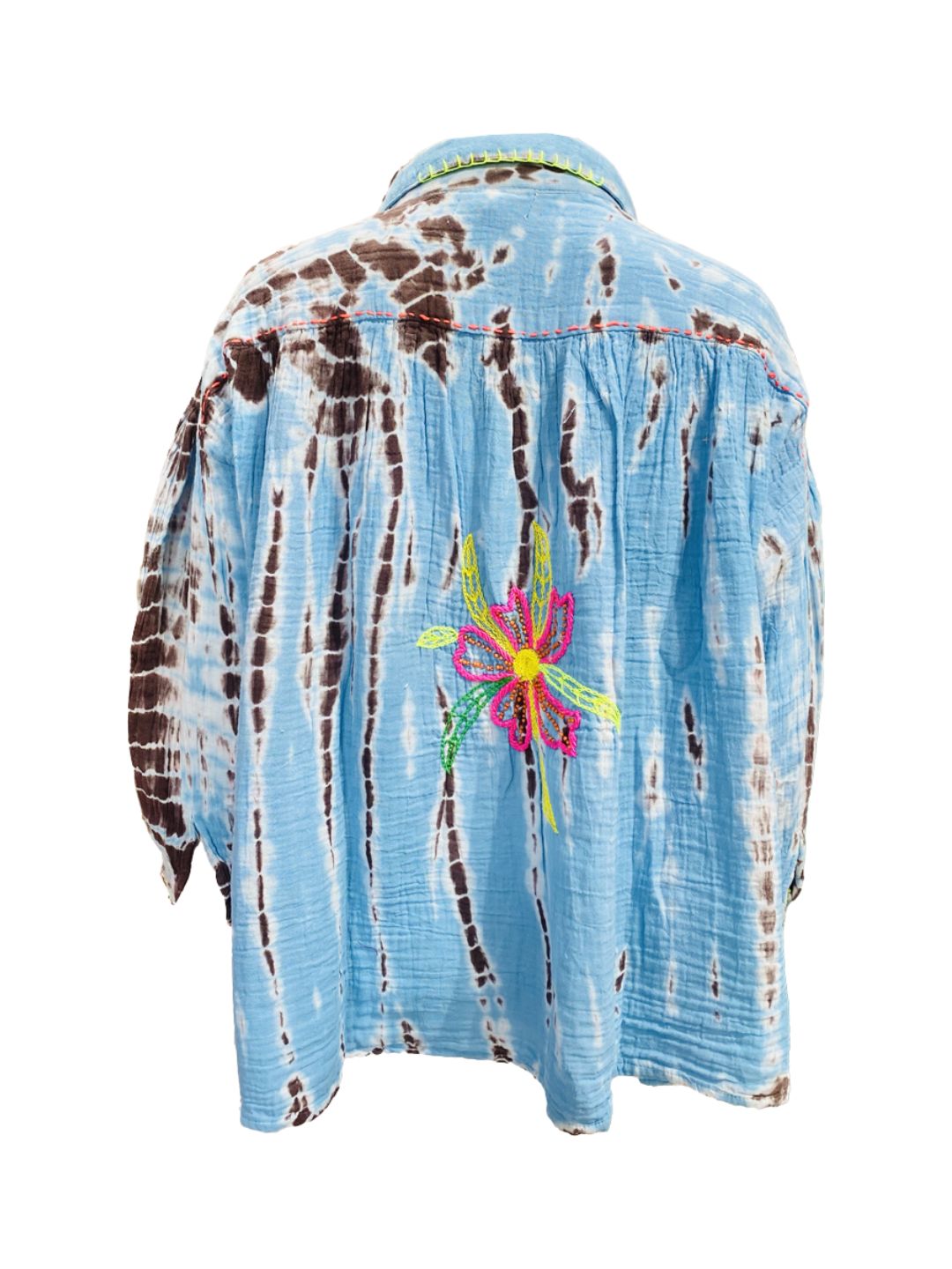Camicia Ricamata Tie-Dye Azzurra - Stile Boho Chic