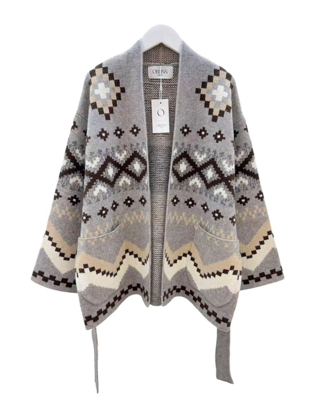 Cardigan Azteco Grigio Panna Beije e Cioccolato 505
