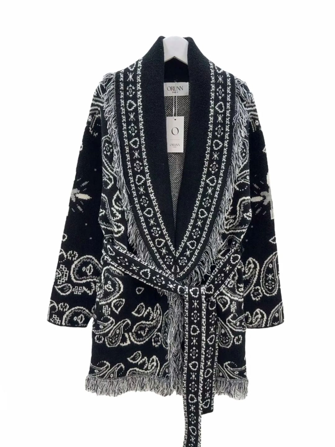 Black Bandana Cardigan with Fringes