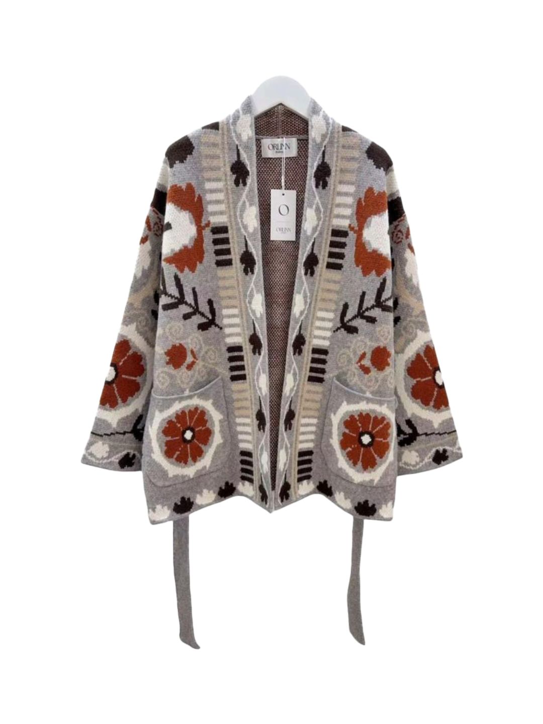 Cardigan Floreale Grigio Nocciola e Panna 511