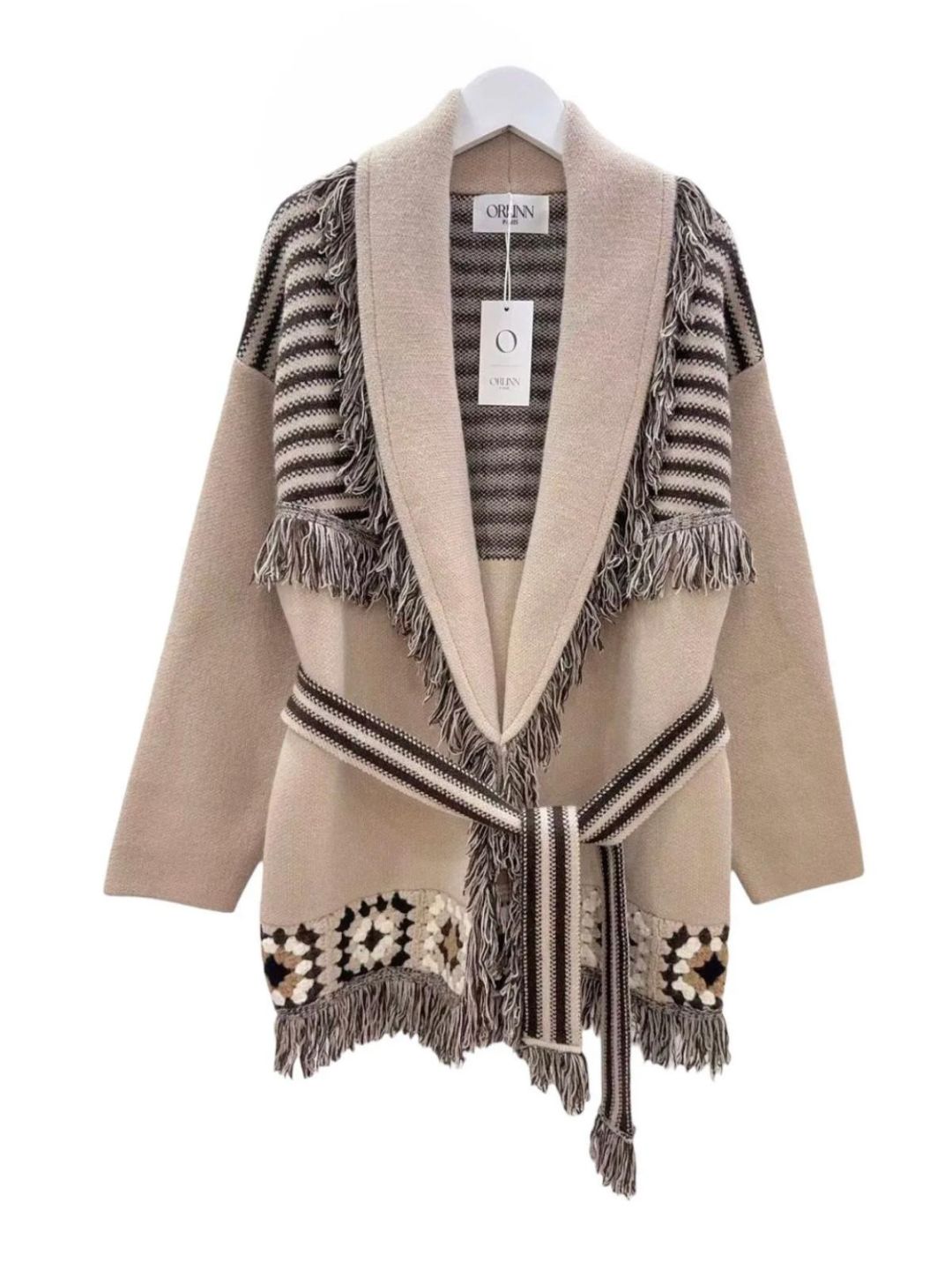 Cardigan Granny Square con Frange Beije e Cioccolato 397