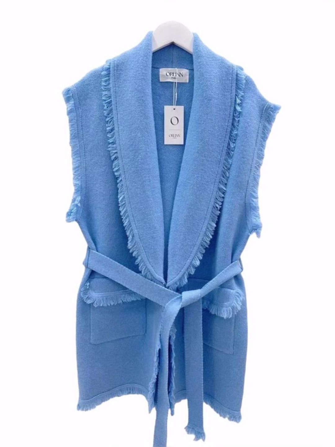 Light Blue Fringe Vest