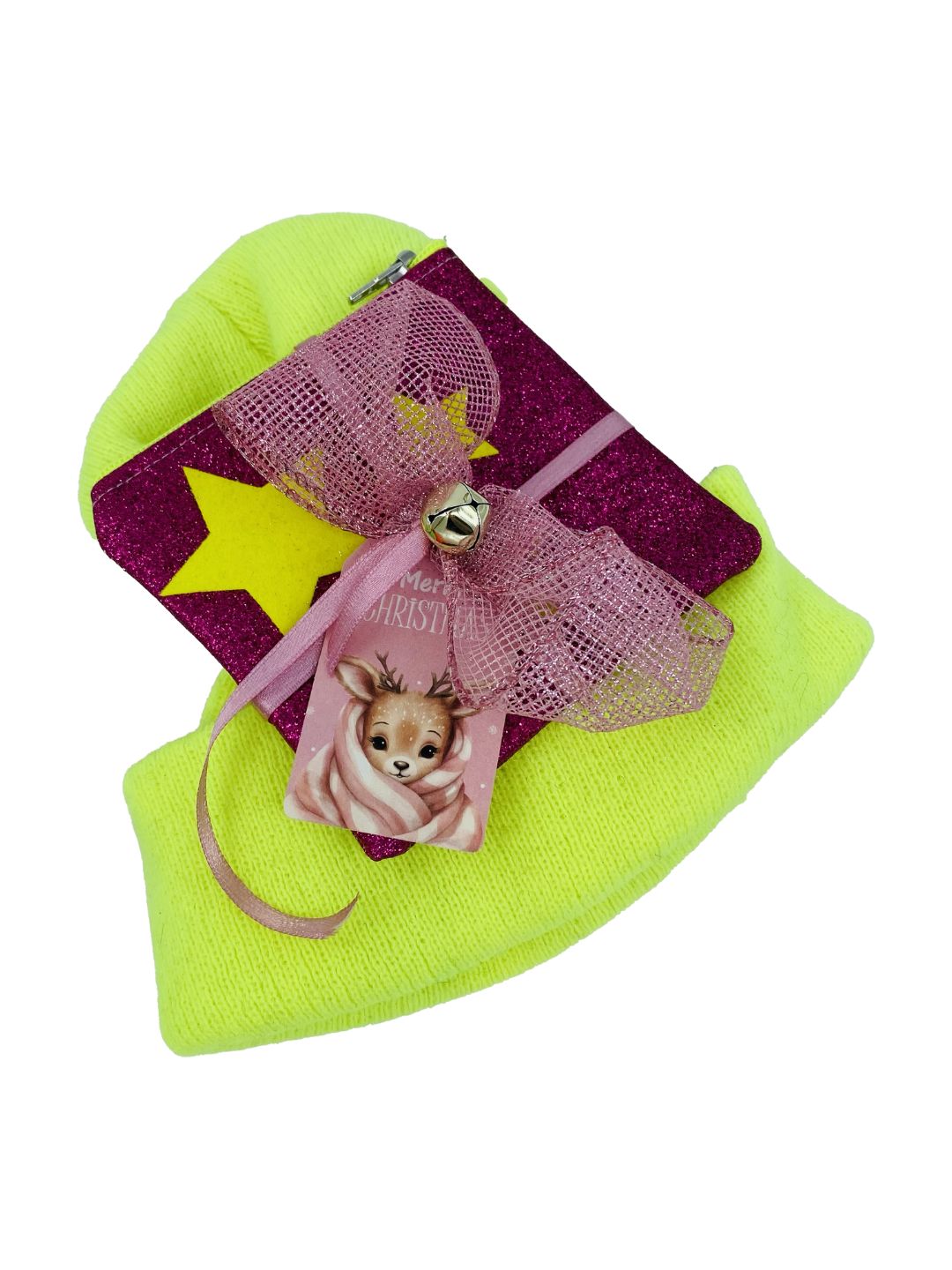 Confezione Natalizia CAPPELLO FLUO+POCHETTE GLITTER FLUO 🎁