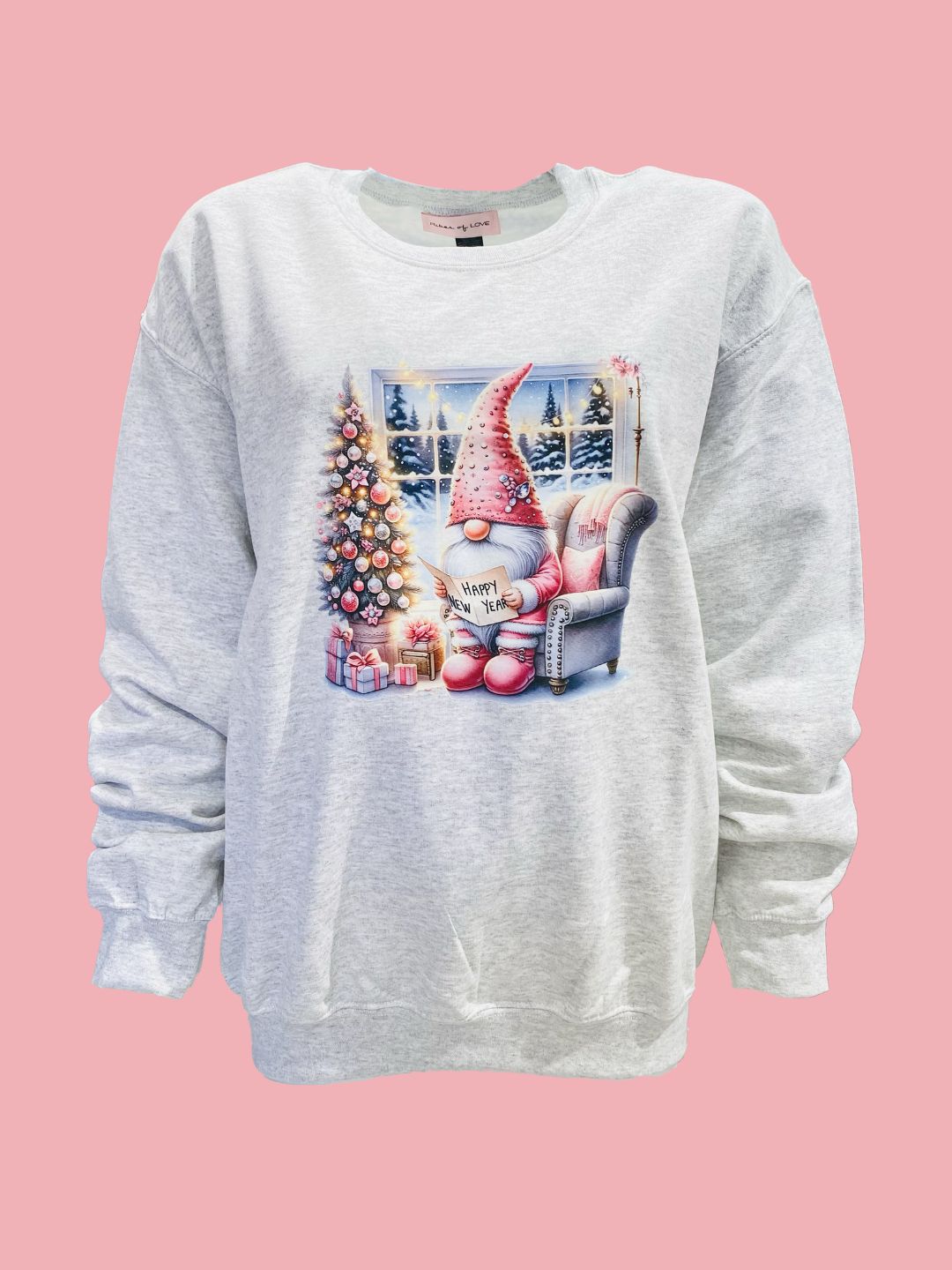 Grey Gnome Sweatshirt with Christmas Lights Ribes of LOVE