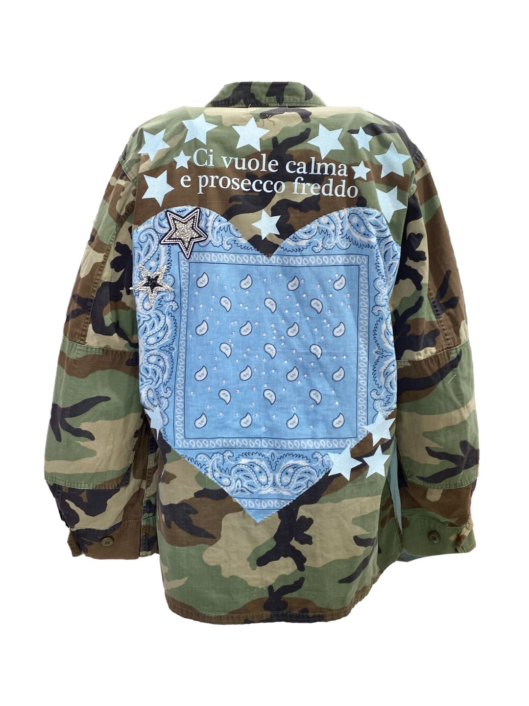 GIACCA MILITARE VINTAGE PREMIUM Cuore Bandana Azzurro Ribes of LOVE