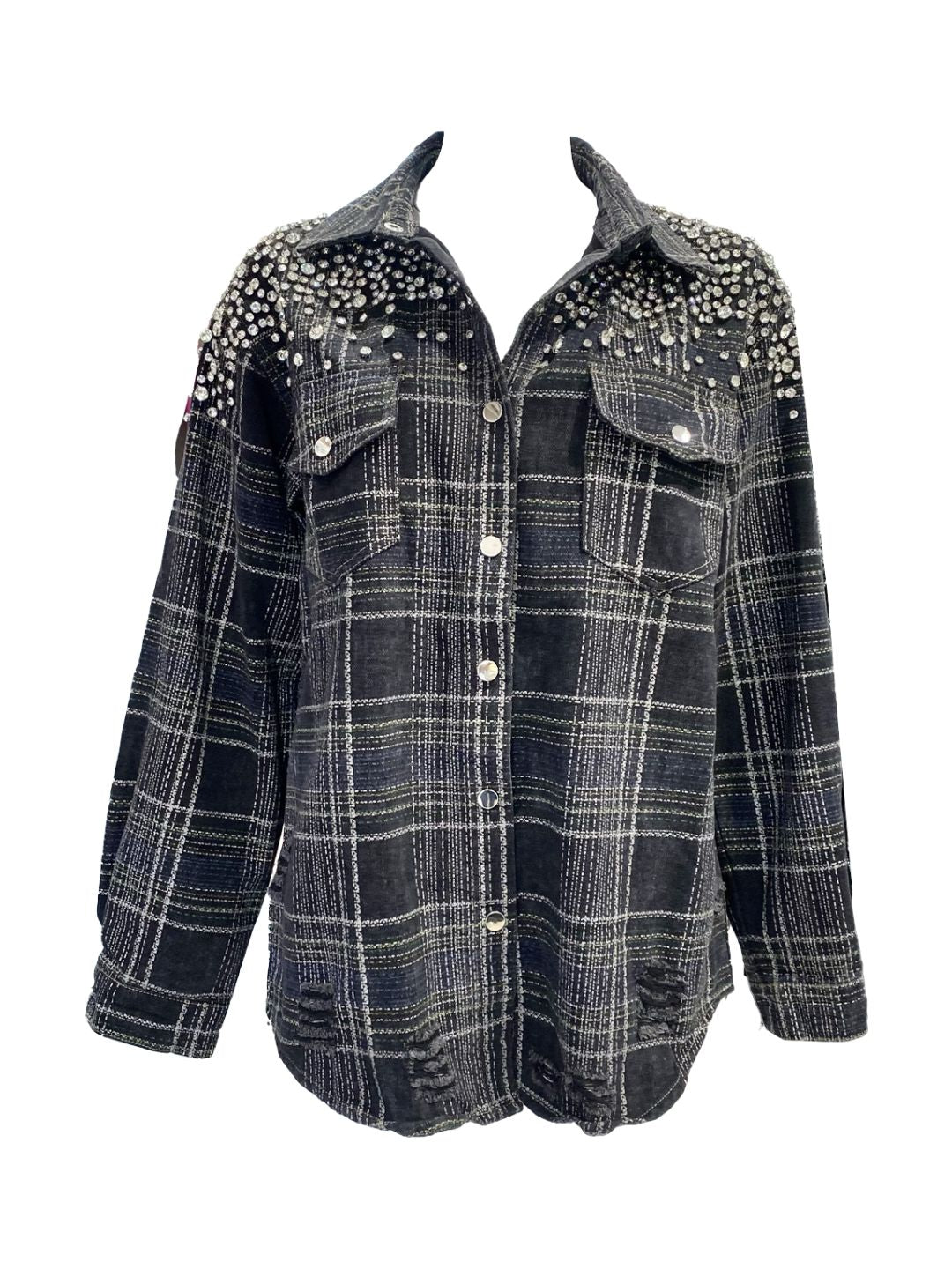 Giacca-Camicia in Denim Nera con Strass 0773