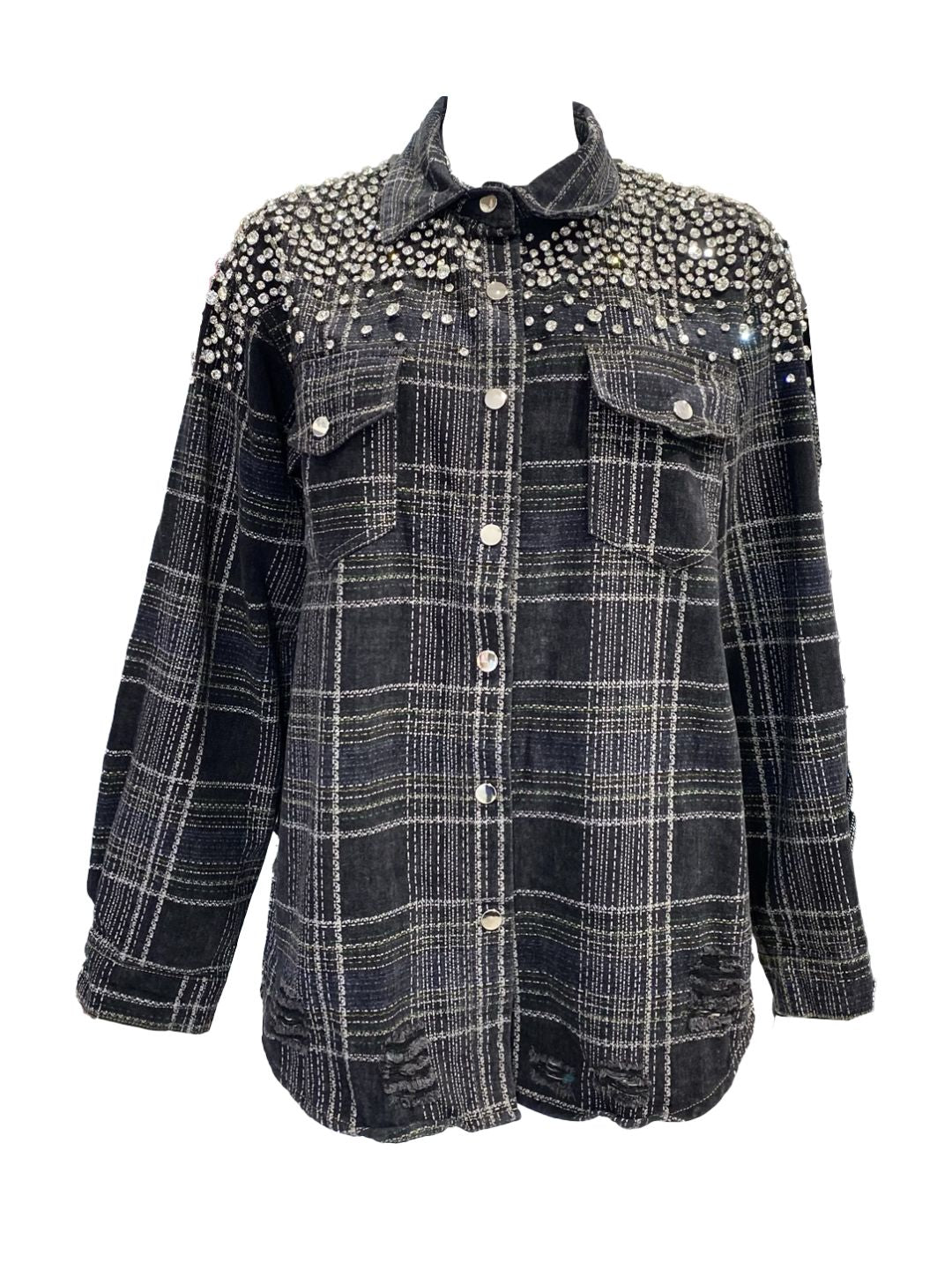 Giacca-Camicia in Denim Nera con Strass 0773