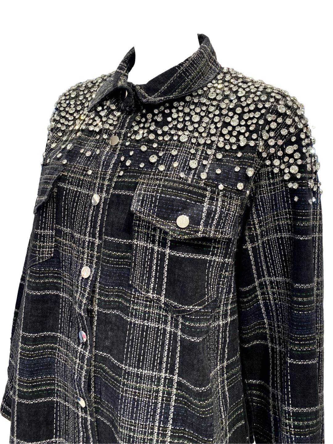 Giacca-Camicia in Denim Nera con Strass 0773