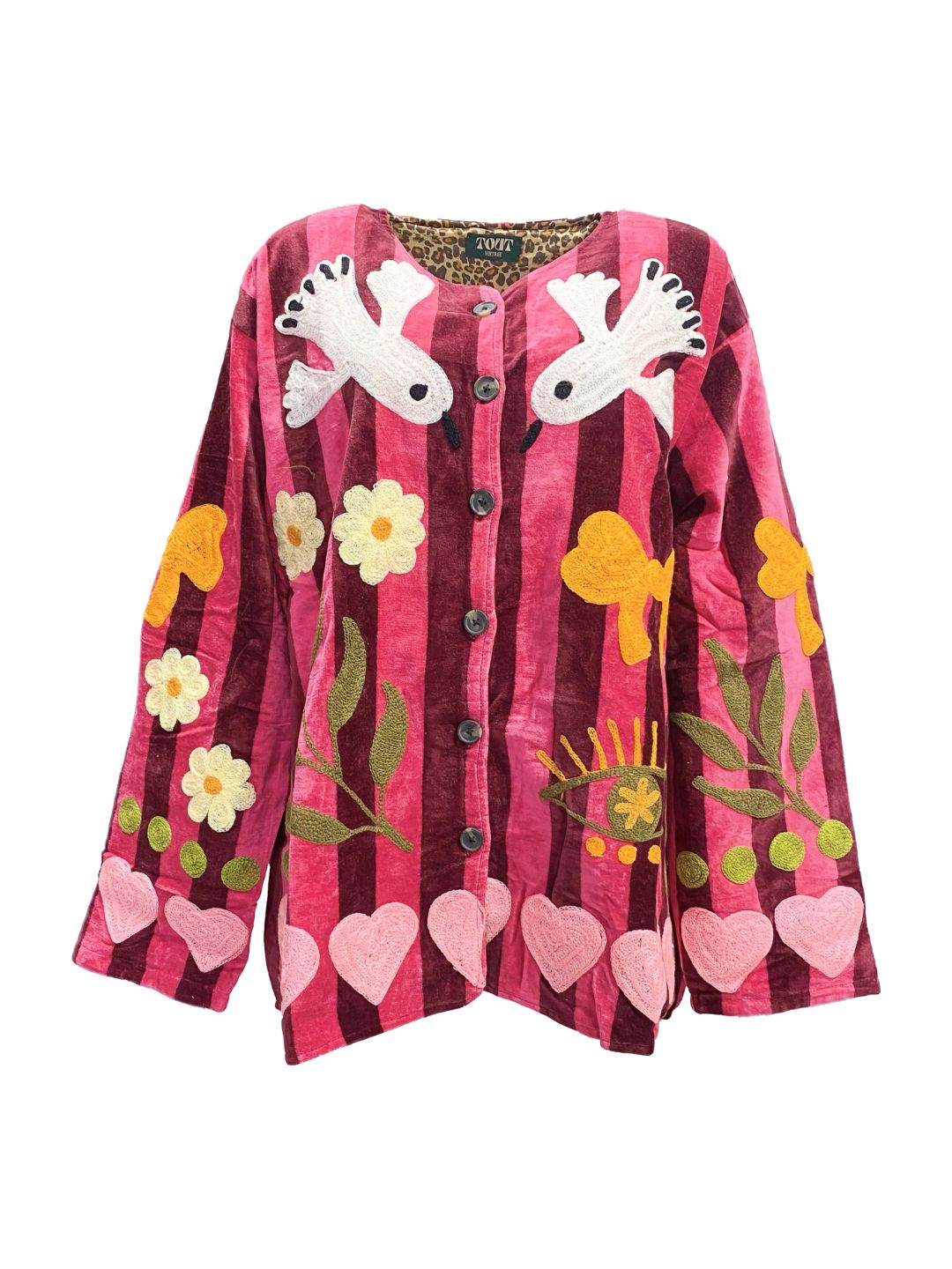 Giacca Suzani Birds in velluto rosa a righe